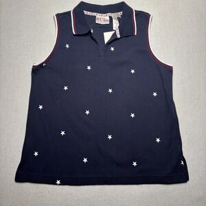 New Russ Americana Stars Sleeveless Polo Shirt Collared Women Large 12 14